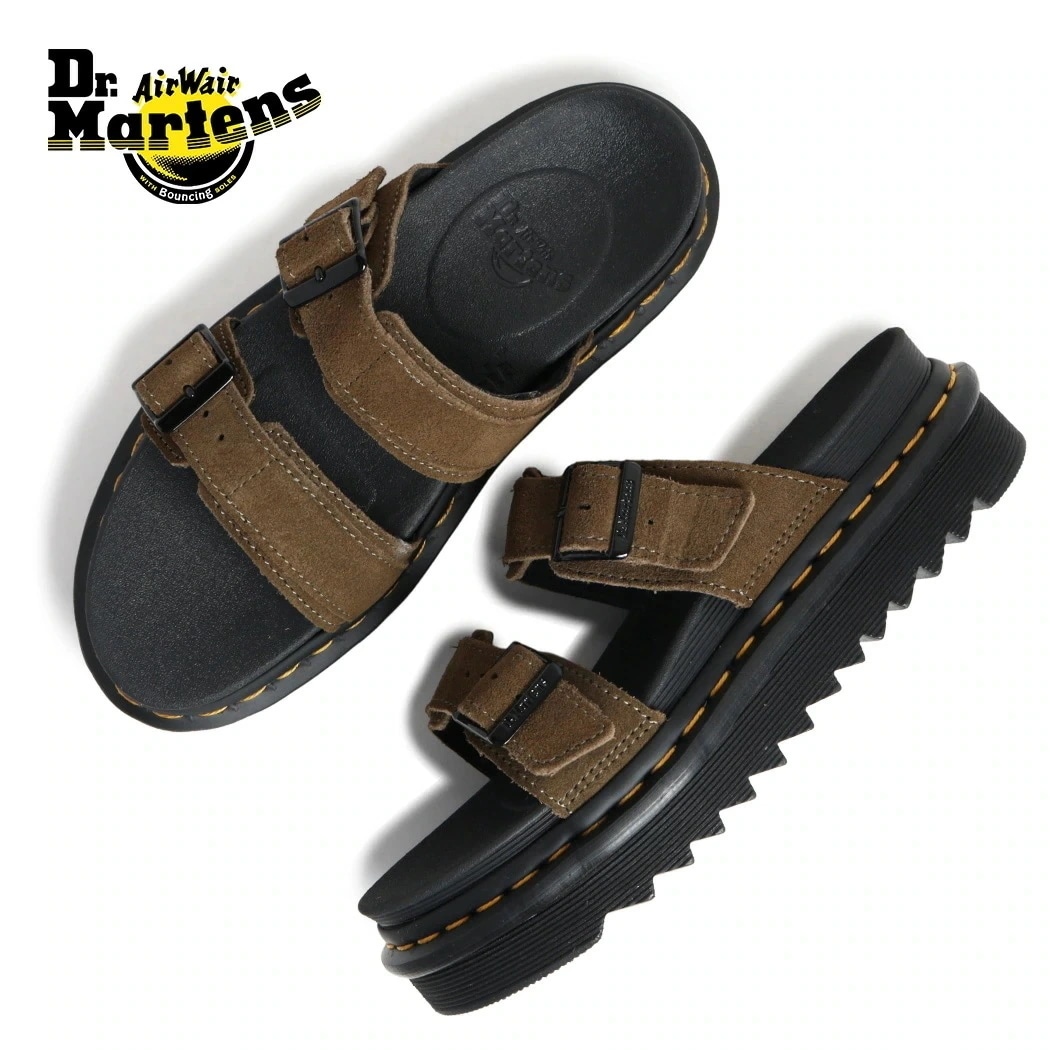 Dr.Martens ドクターマーチン 厚底 MYLES マイルズ サンダル OLIVE ( オリーブ グリーン カーキ スエード レザーサンダル ストラップ スライド 41115300 )