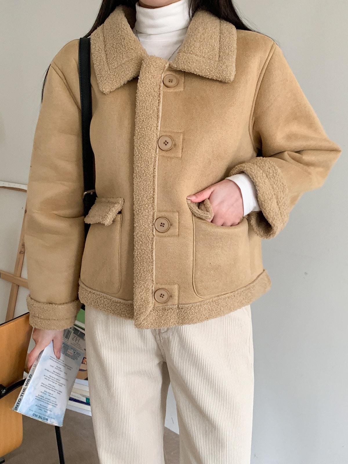 高級ボアフリースウールツーポケットムートンジャンパー 2colors 6,800円