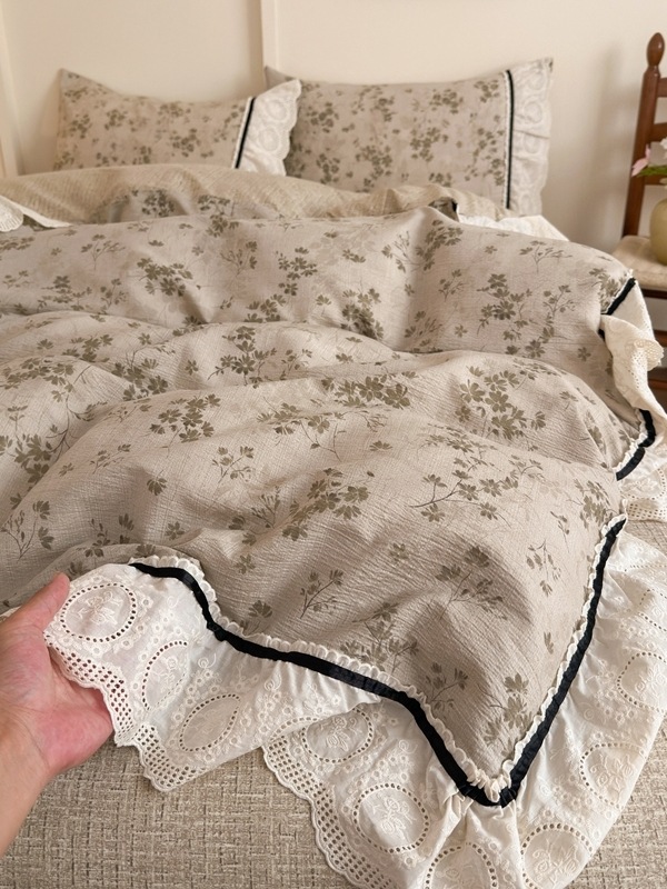 厚手の全綿エッジ付きコットンンレトロ風ンシワ加工二重ガーゼウォッシュドコットン4点セット純綿掛け布団カバー