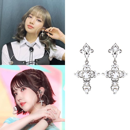 [BLACKPINKリサGFRIEND着用] ジェラシー_wonderful crossピアス 韓国ファッションスタイ の人気芸能人着用 ファッションジュエリー デイリーアクセサリー
