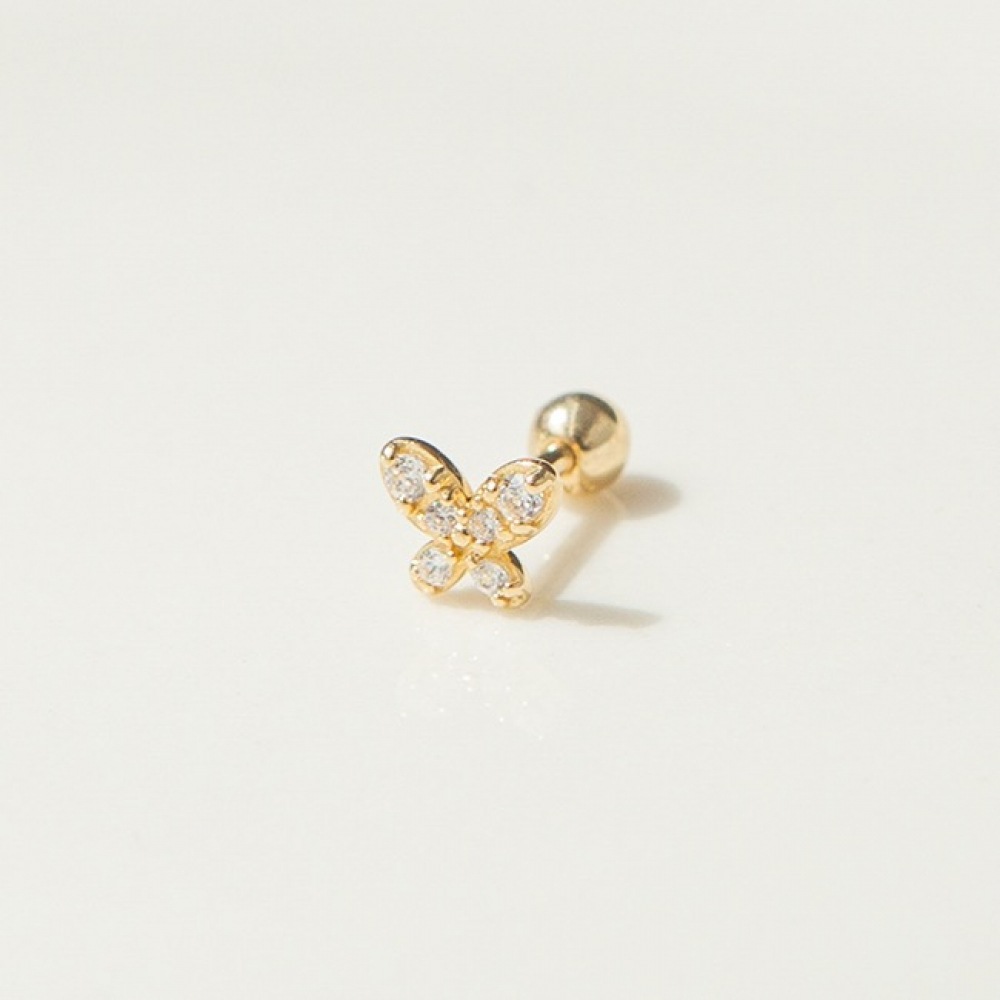 LUNNE 14k プレスバタフライキュービックピアス (14k ゴールド) (バーの太さ 1mm) S04 11,887円
