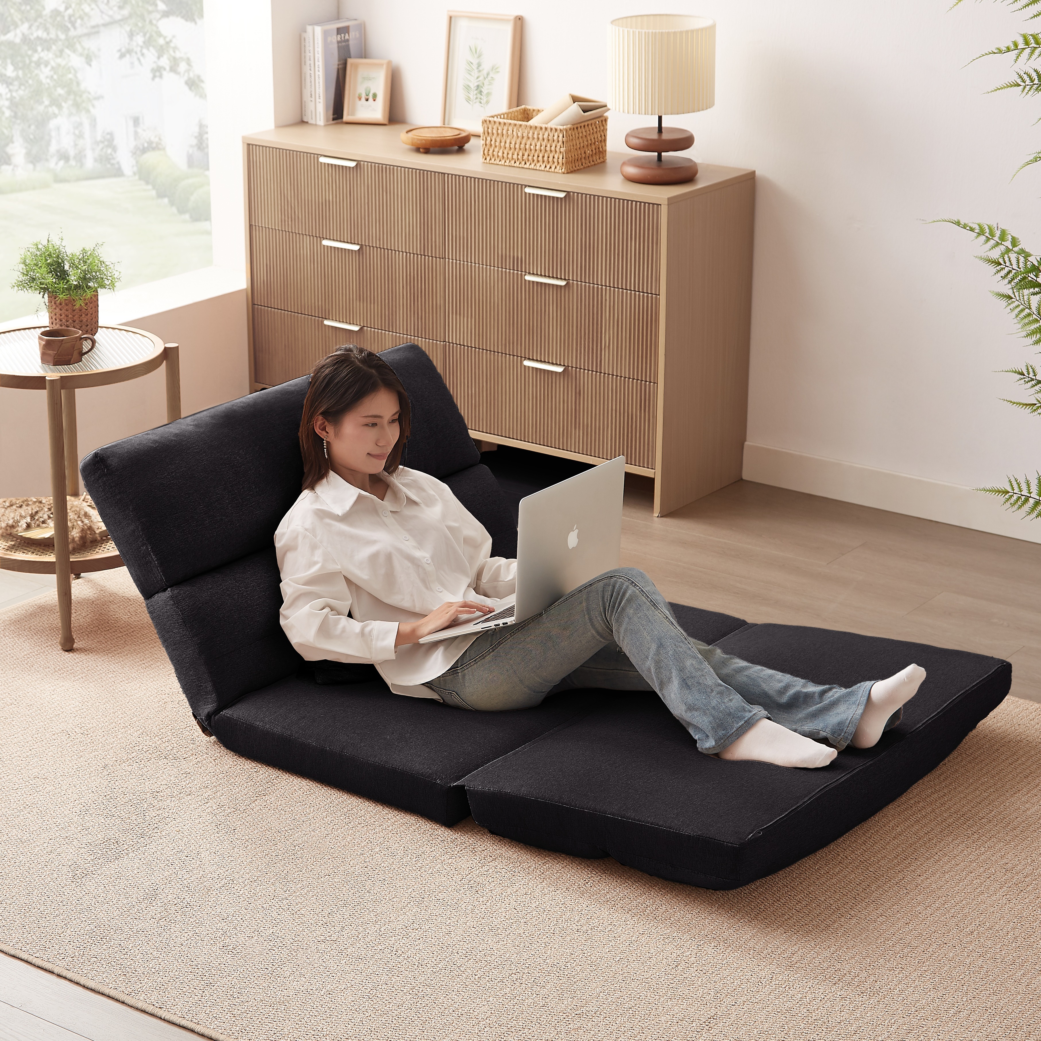 【2点購入で150OFF】【国内即発送】折りたたみ ソファベッド 座椅子 幅103cm 2人掛け ソファ リクライニング 5段階 コンパクト P1/P2 おしゃれ