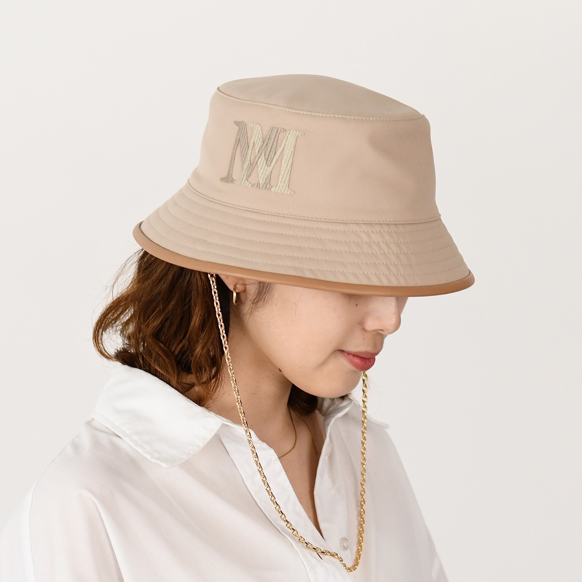Max Mara マックス マーラ バケットハット 帽子 バケハ PESCARA 2414571041 レディース ベージュ 刺しゅう ロゴ チェーン 春夏 人気 おすすめ