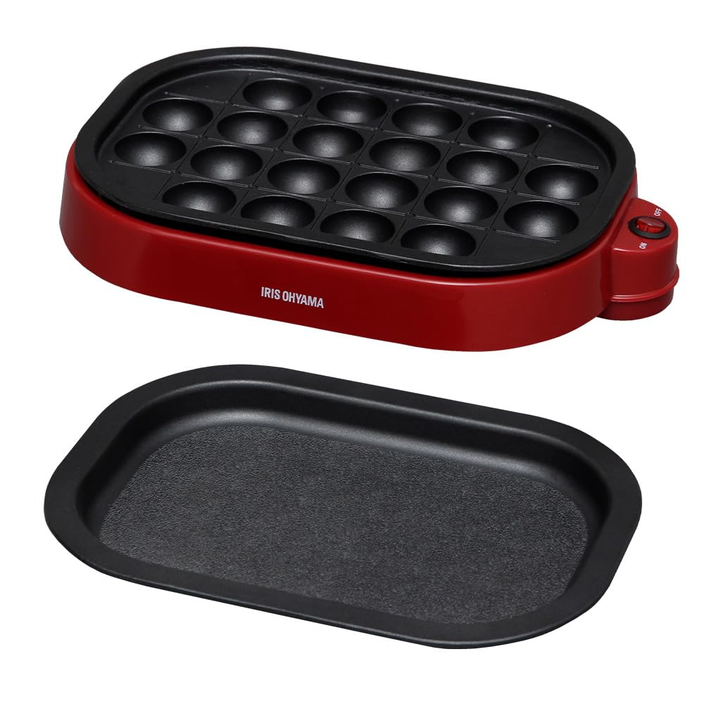 アイリスオーヤマ(IRIS OHYAMA) たこ焼き器 2WAY (たこ焼きプレート20穴 平面プレート) レッド ITY-20WA-R