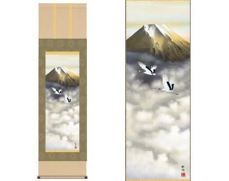 開運掛軸 【黄金富士】 宇田川彩悠筆 [ 収納箱 10年保証 品質保証付き 31×89 開運掛軸 縁起 金運 財運 国産 国内産 受注生産 床の間 和風 掛け軸 日本製 名画 縁起物 プレゼント 画寸