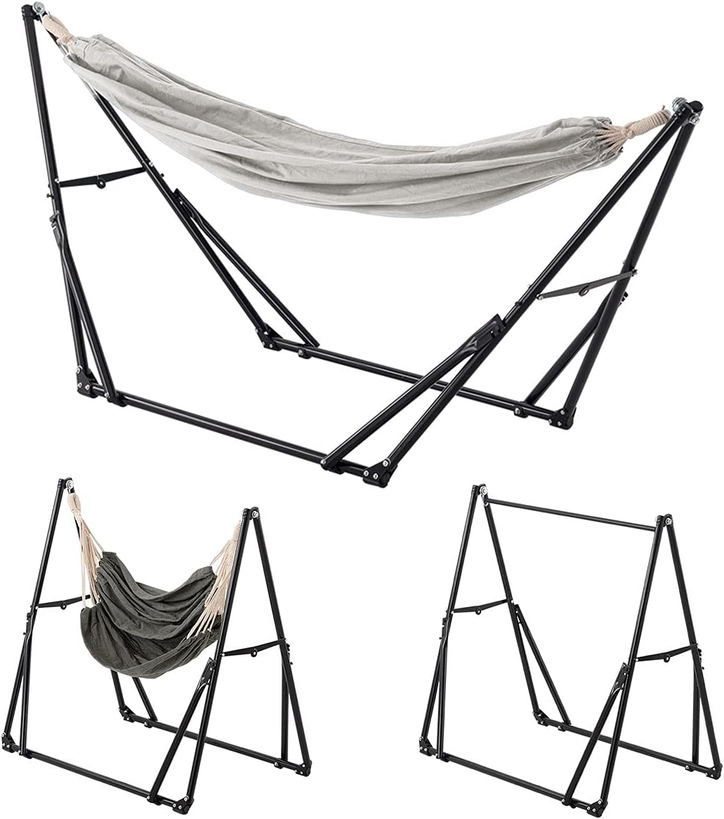 ぼん家具 ハンモック 自立式 3way 室内外 スタンド チェア ハンガーラック ポータブル 折りたたみ 耐荷重200kg グレー