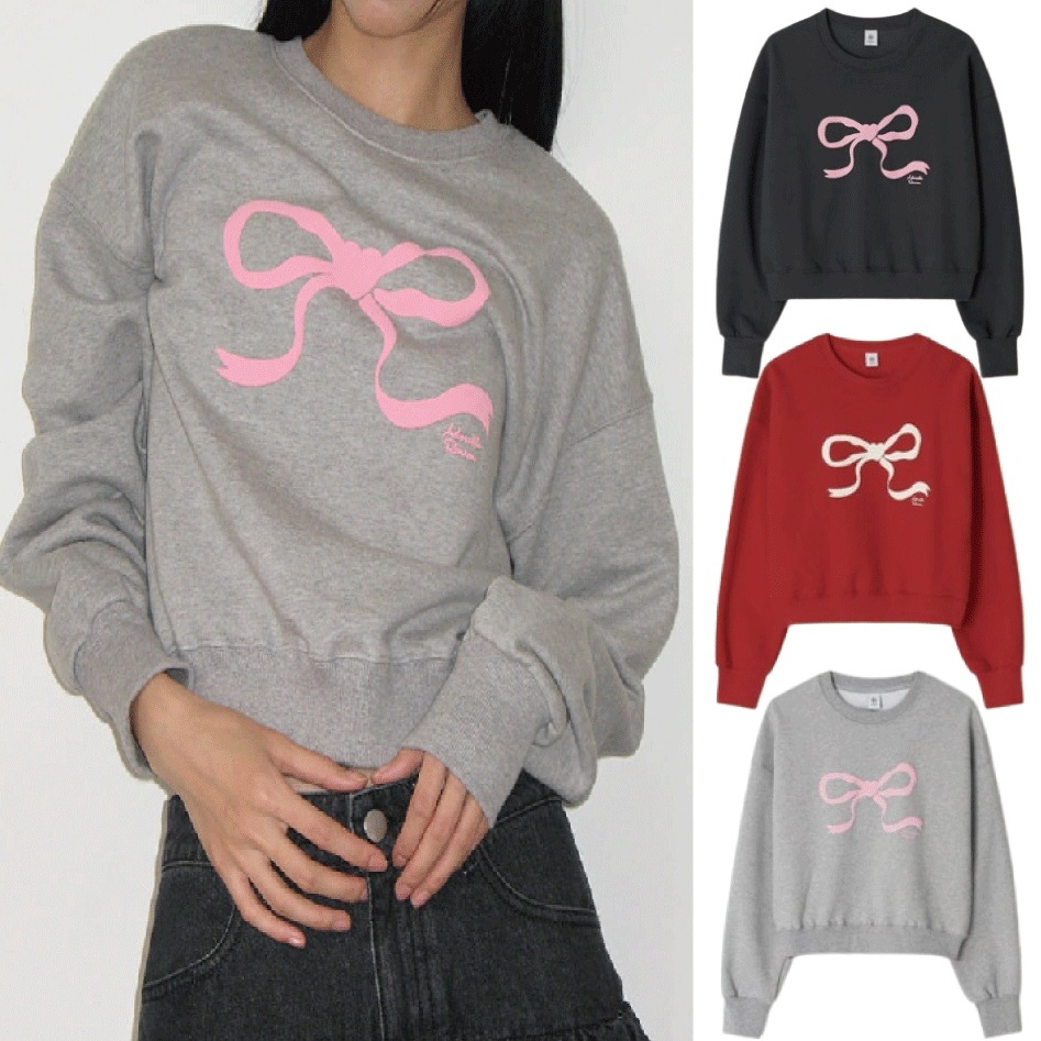 EMBO HEART RIBBON CROP SWEATSHIRTS (3 colors)