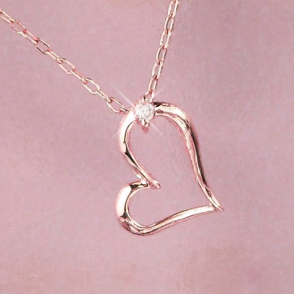 ダイヤモンド ネックレス k10pg オープンハートモチーフ 4月誕生石 天然石 10金ピンクゴールド レディース 50代 40代 60代 30代 20代 妻 彼女 ギフト プレゼント