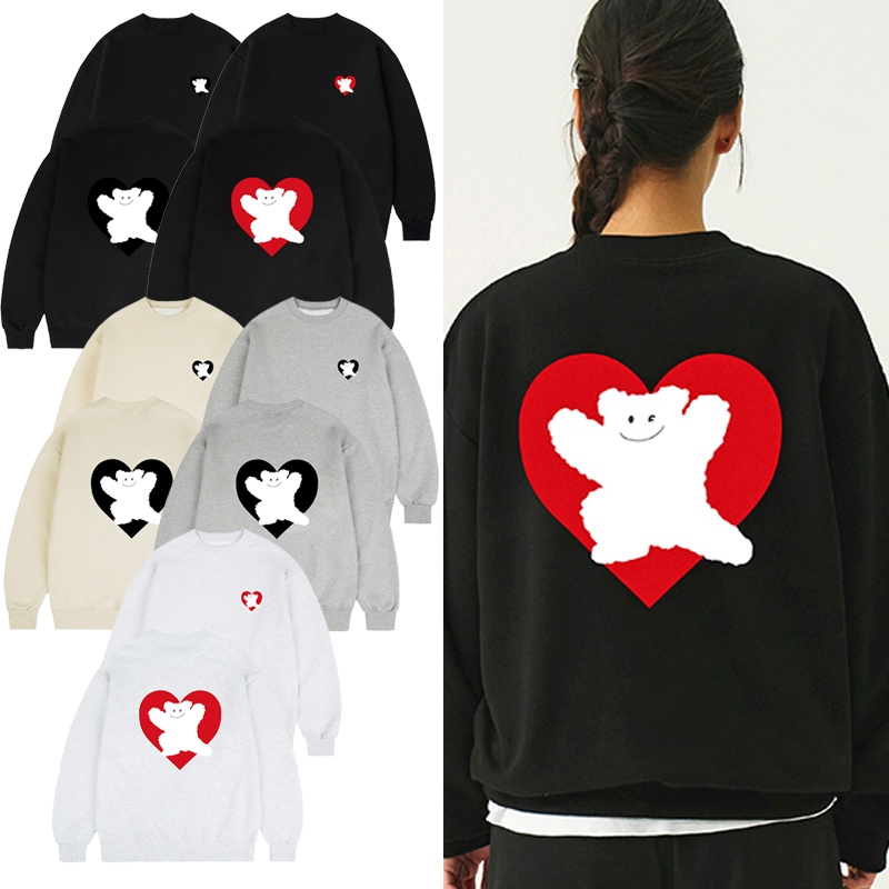 [UNISEX] Bear Heart Back Print Man to Man_5color