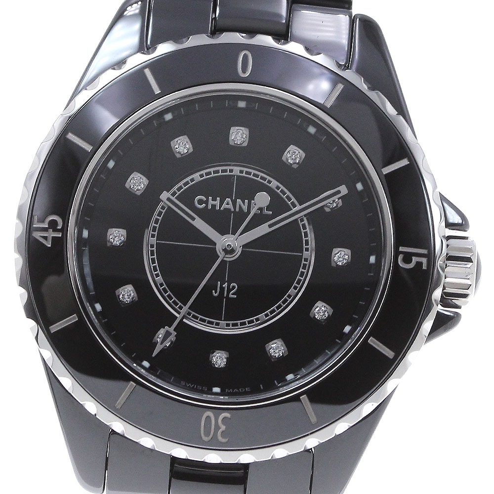 シャネル CHANEL H5701 J12 黒セラミック 33MM 12Pダイヤ クォーツ レディース 美品 箱・保証書付き_862341【中古】