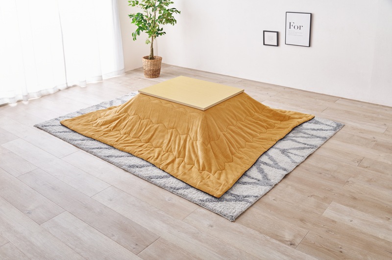 こたつ コタツ テーブル 掛布団 2点セット ナチュラル/イエロー 75x60cm コタツ掛布団セット オールシーズン シンプル 長方形 なめらか素材 保温