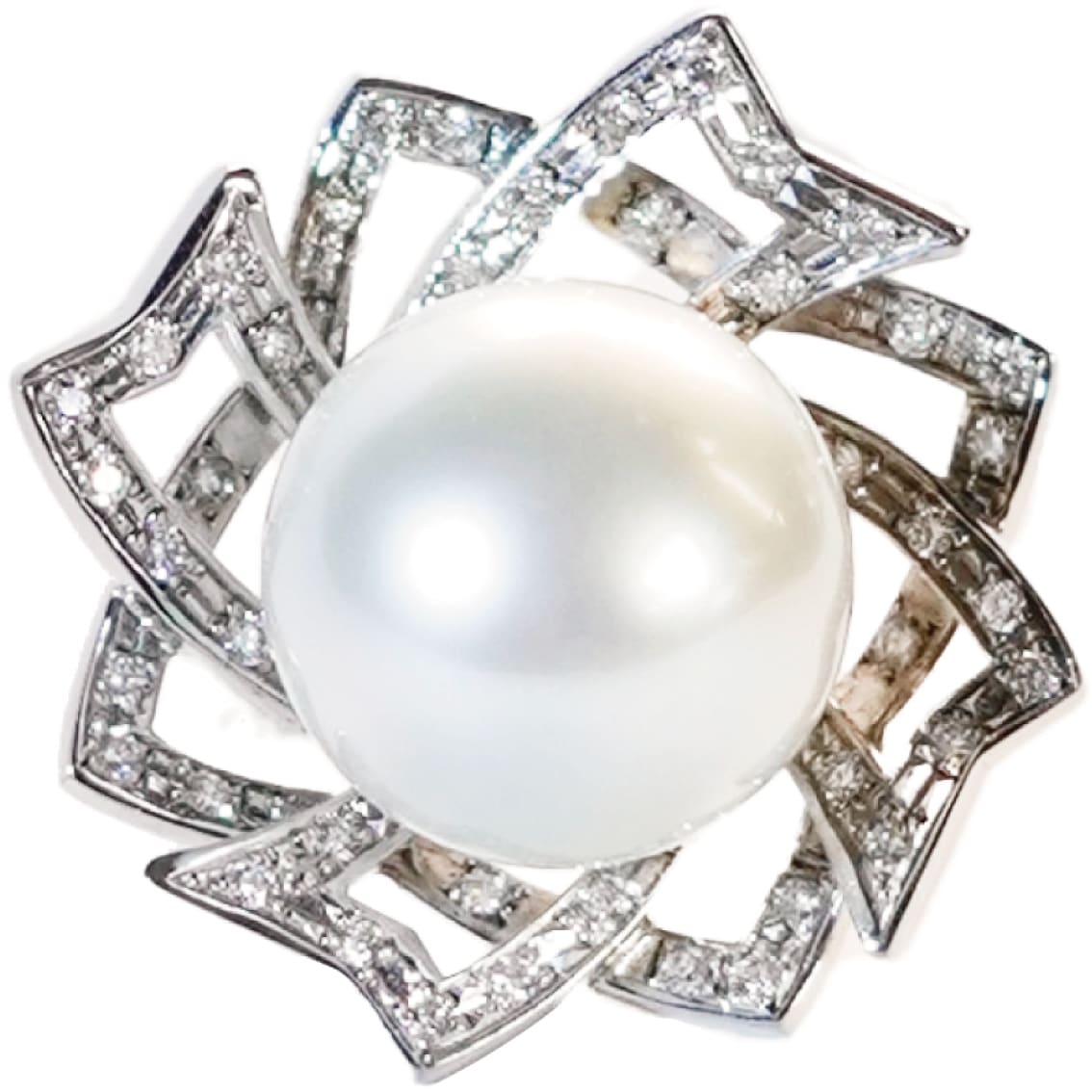 ゴルド　リング　真珠約15.4mm　K18WG　D0.52ct