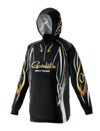 がまかつ ウェア GM3736 2WAYプリントジップシャツフーディ ブラック LL