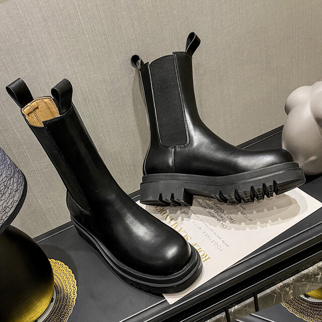 【送料無料】レディース マーティンブーツ ミドルブーツ 太ヒール ショートブーツ ブラック