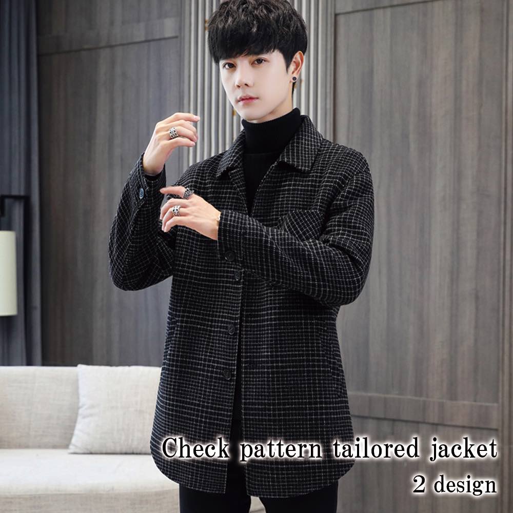 ステンカラーコート メンズ チェック柄テーラードジャケット ブランド ウール 丈 トレンチコート 秋 ロングコート 40代 ミドル アウター ビジネス 厚手 春 ファスナー ピーコート セール コート