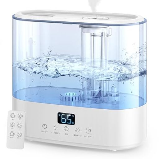 加湿器 大容量 4L【湿度調整・3重除菌・マイナスイオン】上から給水 最大60時間連続稼働 アロマ対応 超音波式 10畳以上 お手入れ簡単 リモコン付き タイマー機能 静音 省エネ 水漏れ防止 空焚き