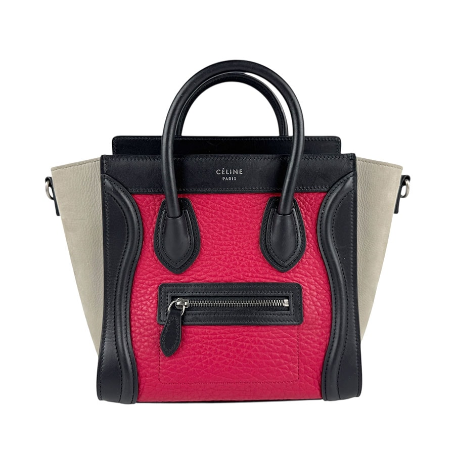 セリーヌ CELINE ハンドバッグ ショルダーバッグ ラゲージ ナノショッパー レザー レッド×ブラック×グレー レディース z5449