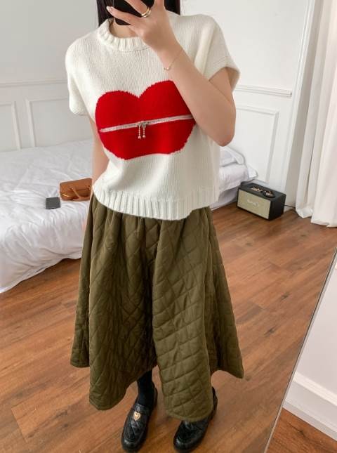 クーポン有トップス レディース ニット セーター プルオーバー ベスト 白トップス 春 ショート丈 短丈トップス 裾短め 半袖 ラウンドネック 襟なし ノーカラー ストレート オーバーサイズ ファスナ