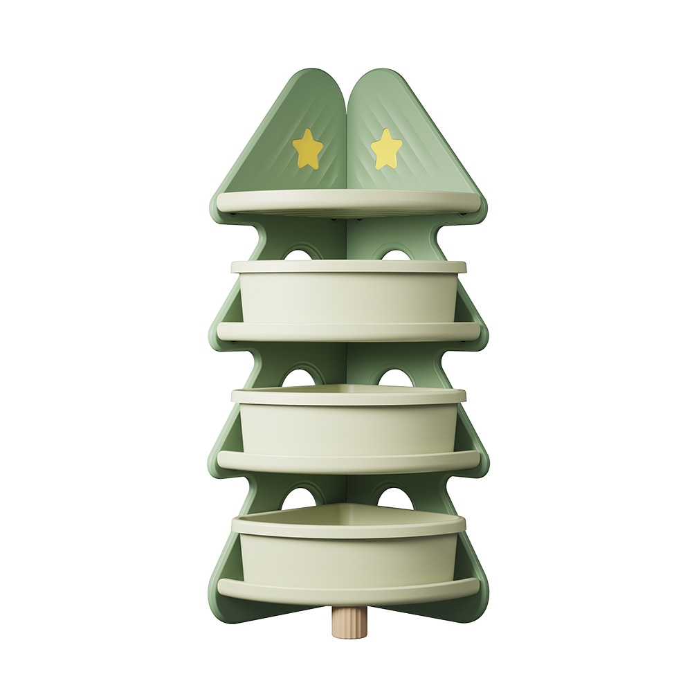 【グリーン】クリスマスツリー型 おもちゃ収納 絵本棚 大容量 キッズ 収納ラック 4階 　収納ボックス付き 子供　クリスマスプレゼント