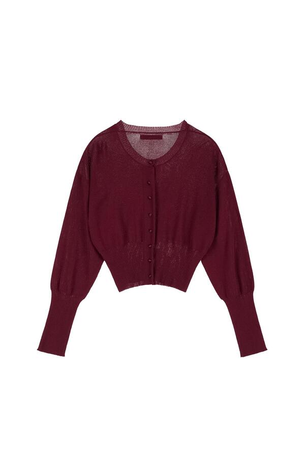 【DEINET】 CROP ROUND CARDIGAN : BURGUNDY