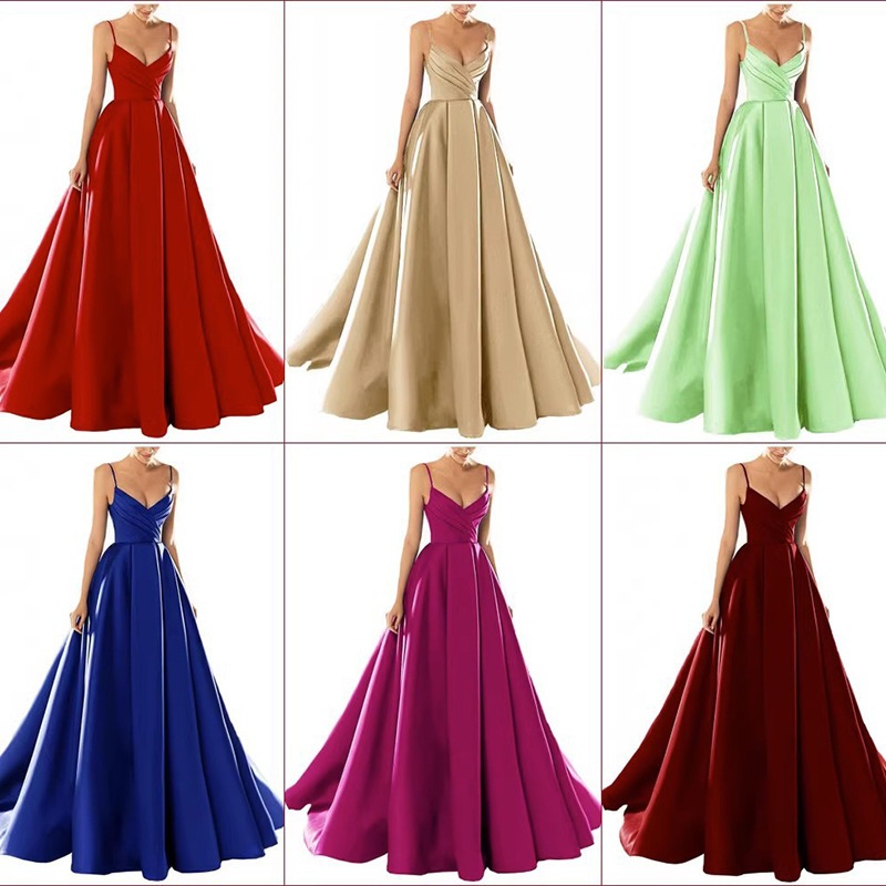 【2枚購入で 3oo円OFF】ドレス2025サテンの気質ロングスリングバンケットホストスリングドレス