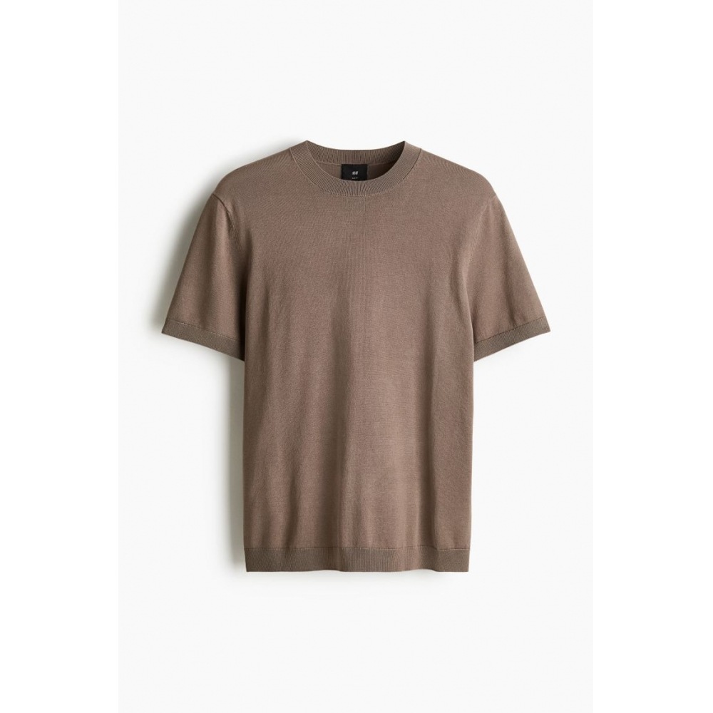 H&M スリムフィットファインニットTシャツダークベージュ