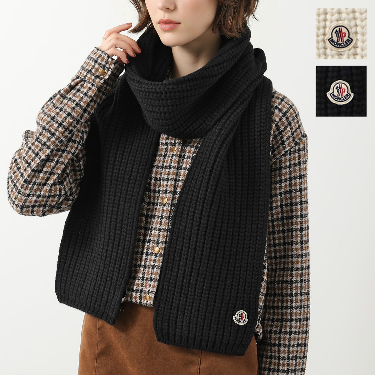 MONCLER モンクレール マフラー SCIARPA TRICOT 3C00030 M4281 レディース ニット リブ アイコンパッチ カラー2色