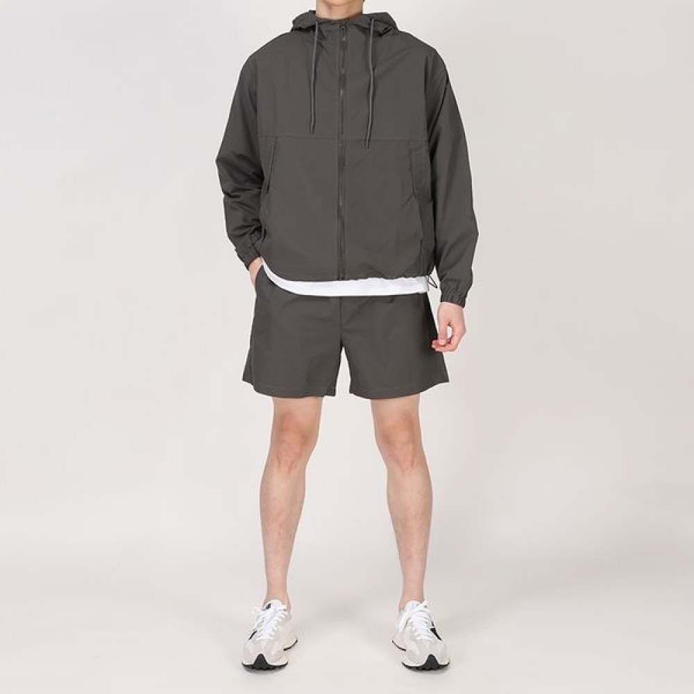 [Juans] ルーズフィット長袖ウインドブレーカートップ&ボトムトレーニングショーツ 3枚セット DMJP7003