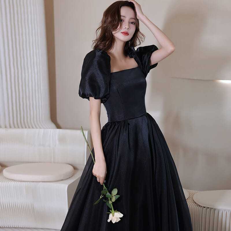 女性のための黒のイブニングドレス2024新しいスタイルヘボン式宴会年次パーティー気質ドレス芸術試験ハイエンド成人式パーティードレス キャバドレス ウェディングドレス