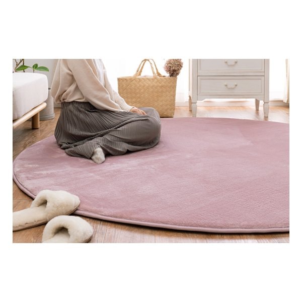 洗える低反発ラグ メレンゲタッチ 約185cm 円形 撥水 ホットカーペットカバー ピンク 240620671