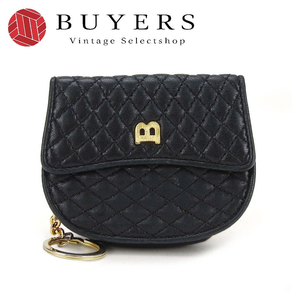 中古 コインケース レザー ブラック ゴールド金具 キルティング キーリング付き レディース 女性
