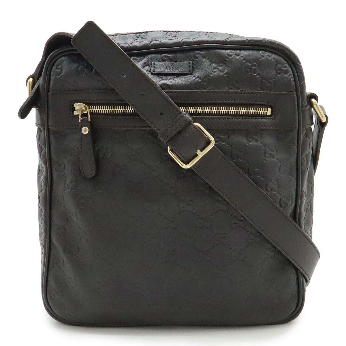 グッチシマ ショルダーバッグ 斜め掛け レザー ダークブラウン 茶 ゴールド金具 20144