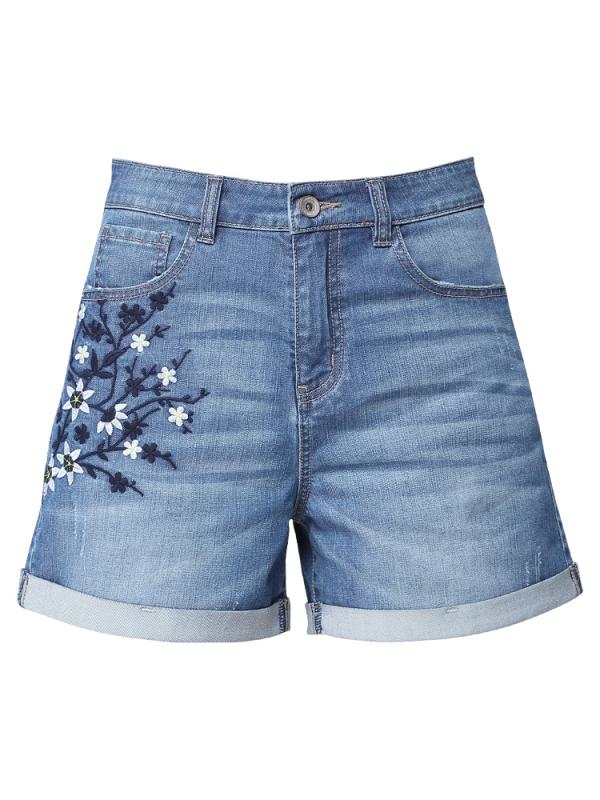 ショートパンツ 刺繍 デニム レディース かわいい 飾り デザイン 夏 ハイウエスト 薄手 ワイド 着痩せ 花 ダメージ カジュアル 涼しい 白 黒 青 ジーンズ シンプル