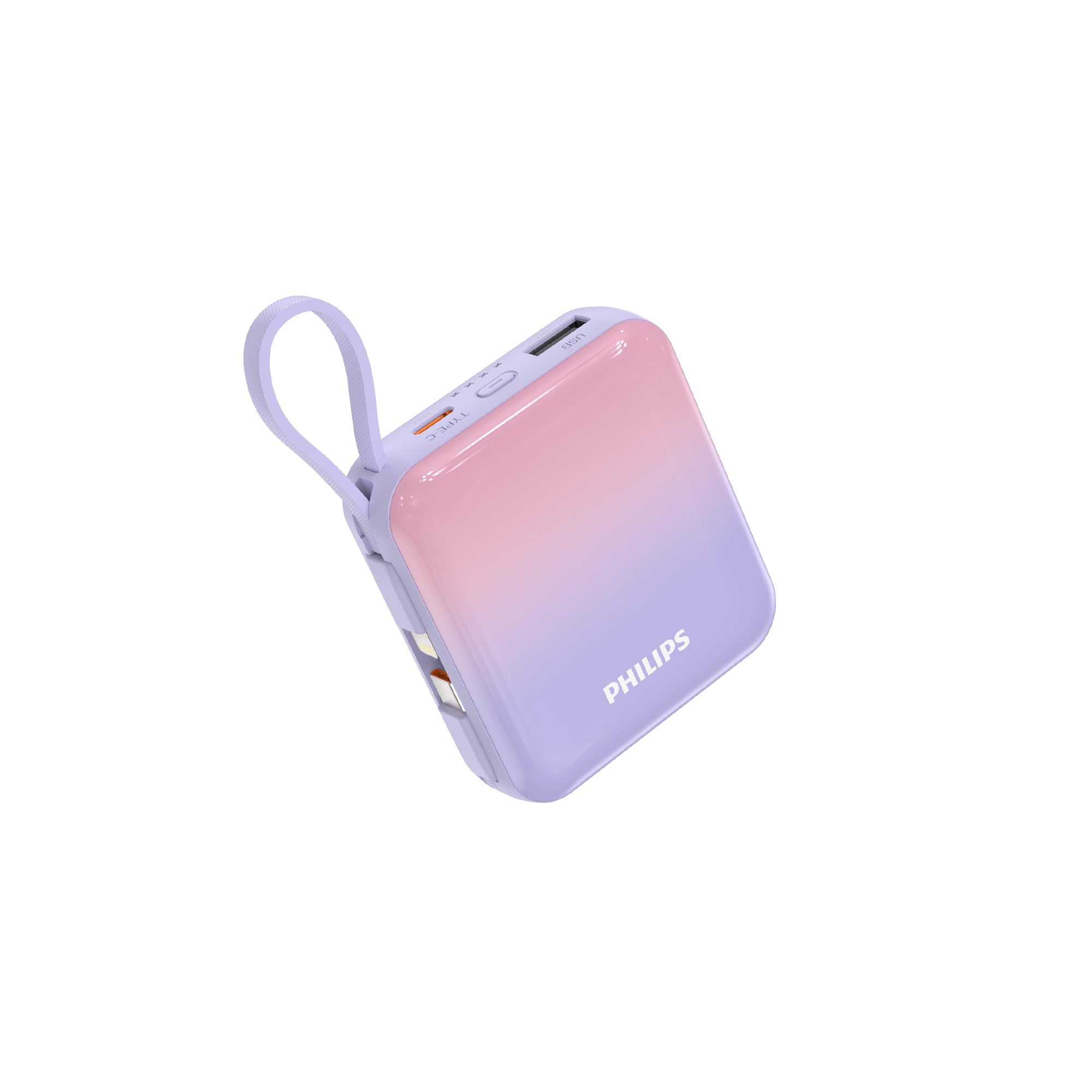 Philips (フィリップス) モバイルバッテリー 10000mAh 大容量 小型 携帯充電器 Lightning type-c ケーブル内蔵 22.5W タイプc ライトニング 4台同時充電 スマ