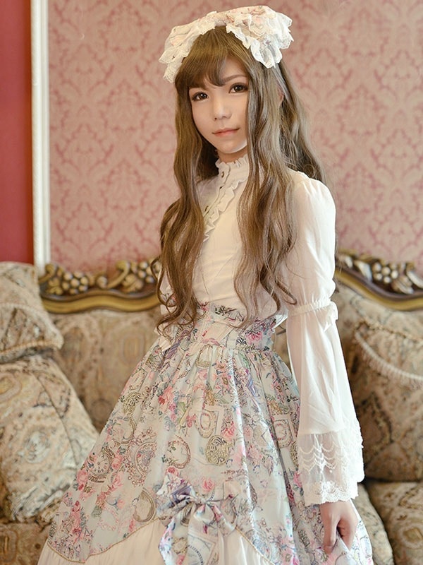 【短納期】ロリィタスカート　シフォン　プリント柄　カジュアル　フリル　スウィート