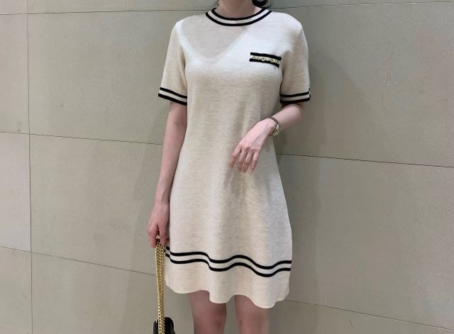 チェーン 半袖 ニット ワンピース