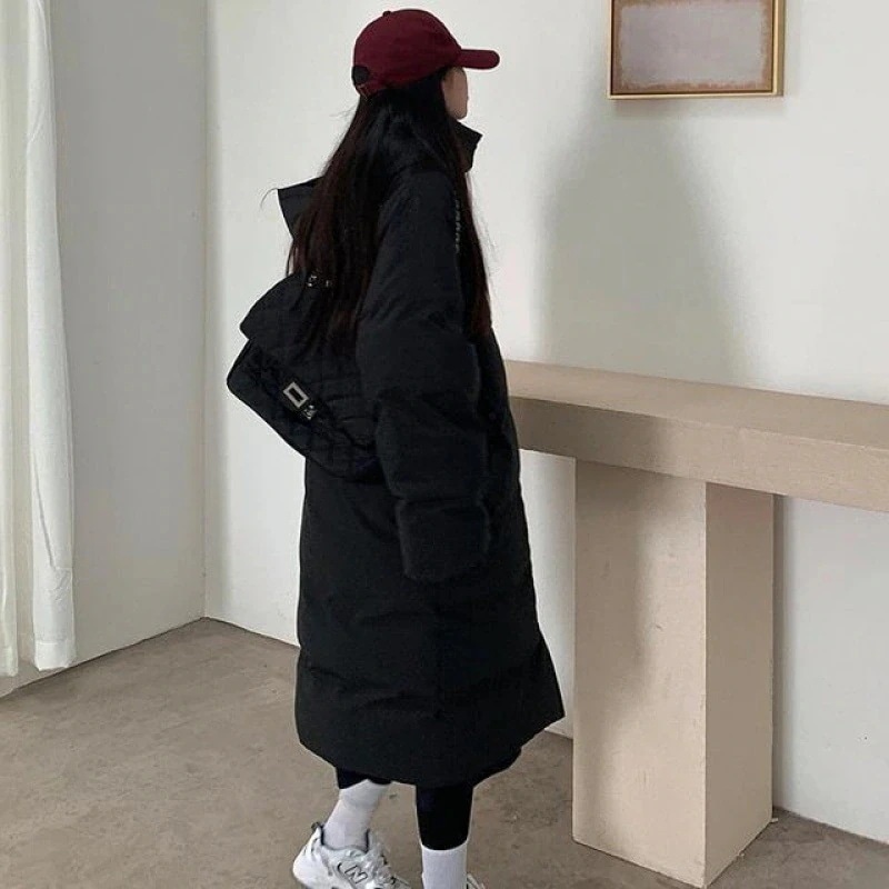冬綿服レディース学生2025スタイル厚手コットンジャケットゆったりロングブラックコットンコートジャケット保温
