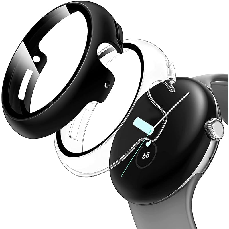 Google Pixel Watch 2/Pixel Watch 1 用 ケース 保護 ガラスフィルム 一体型 PC+TPE材質 二重構造 全面保護 超薄型 高耐久 装着簡単 耐衝撃 対応 Googl