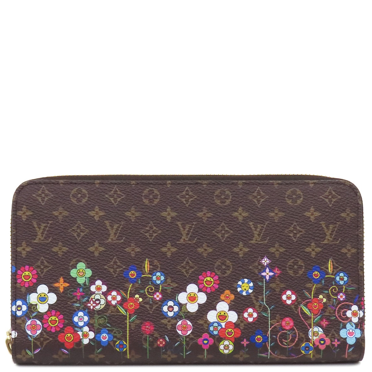 ルイヴィトン LOUIS VUITTON 長財布 LV × TM ジッピー ウォレット モノグラムキャンバス モノグラム ゴールド金具 茶 ラウンドファスナー 村上隆 M14162 【箱】【中古】