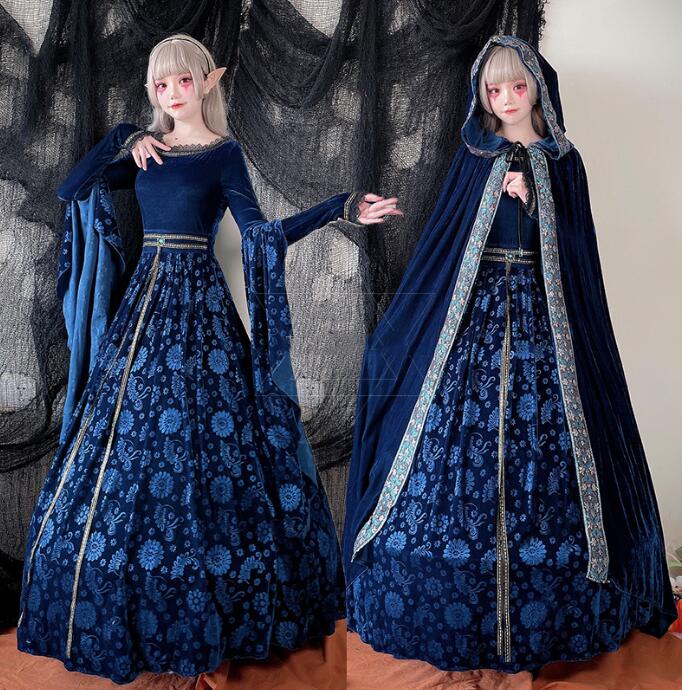 大人 ハロウィン コスプレ衣装 宮廷風 女王 皇后 仮装 ドレス＋マント レディース ハロウィン 変身仮装 魔術師 マジシャン ゴシック 魔女 悪魔 妖精 コスチューム コスプレ衣装 お化け