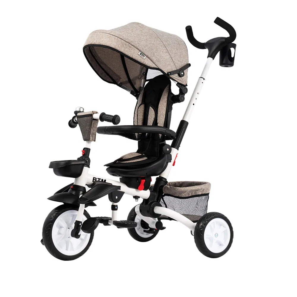 【サンシェード付き三輪車】 手押し棒付き 誕生日 座面回転 おしゃれ 1歳 2歳3歳 4in1 折りたたみベビーカーベビーカー本体