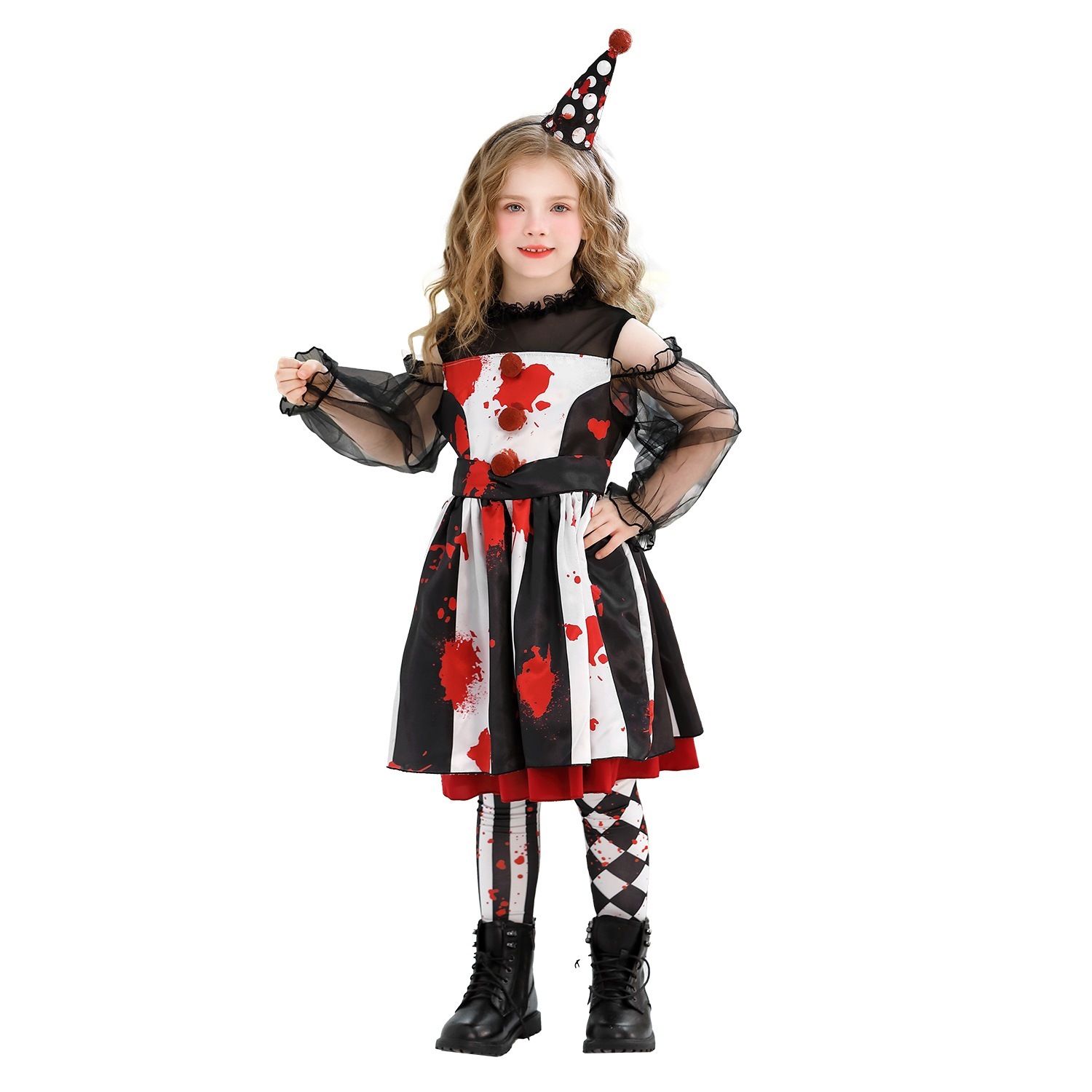 ハロウィンの子供用コスチュームピエロコスチュームサーカスパーティー面白いドレス女の子のドレスカーニバルパフォーマンスコスチューム