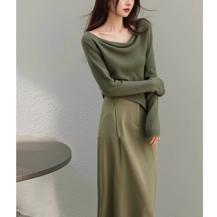 ハイエンドのカスタマイズ-韓国の雰囲気を着るグリーントップドレススーツ秋の女性の2024新しい釣りスタイルデートスカート