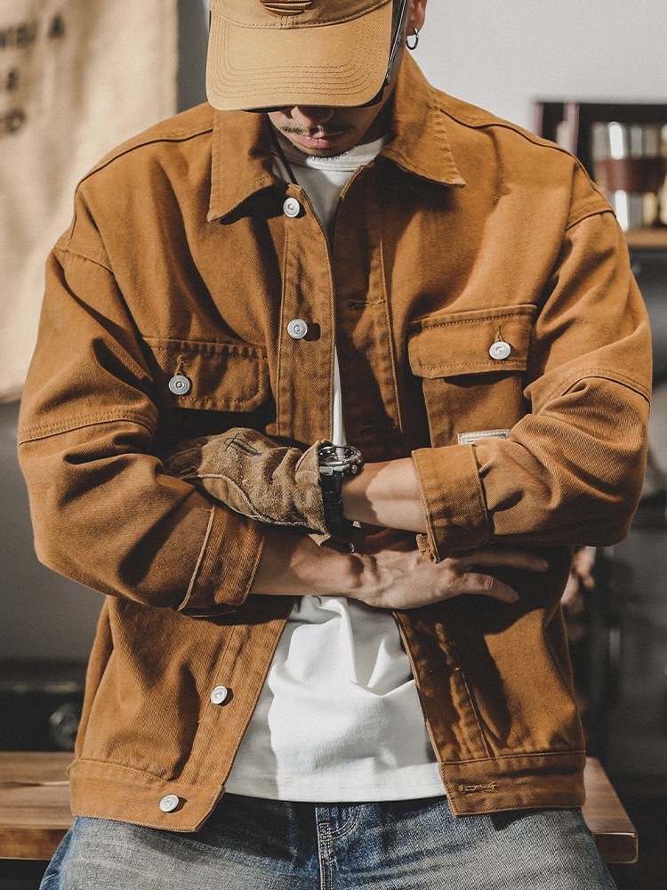 アメリカの重ポンドのレトロなデニムのコートの男性の春秋2025の新型のファッションのファッションのレジャーの秋の工装のジャケットの男性