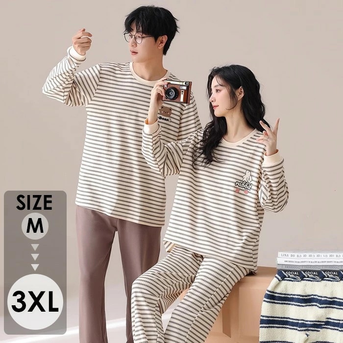 ペアパジャマ 肌にやさしい綿 長袖 冬向き メンズ レディース 薄手 カップル おそろい ギフト プレゼント 結婚祝い ルームウェア ブライダルギフト クリスマス バレンタイン dh105zbzbx0