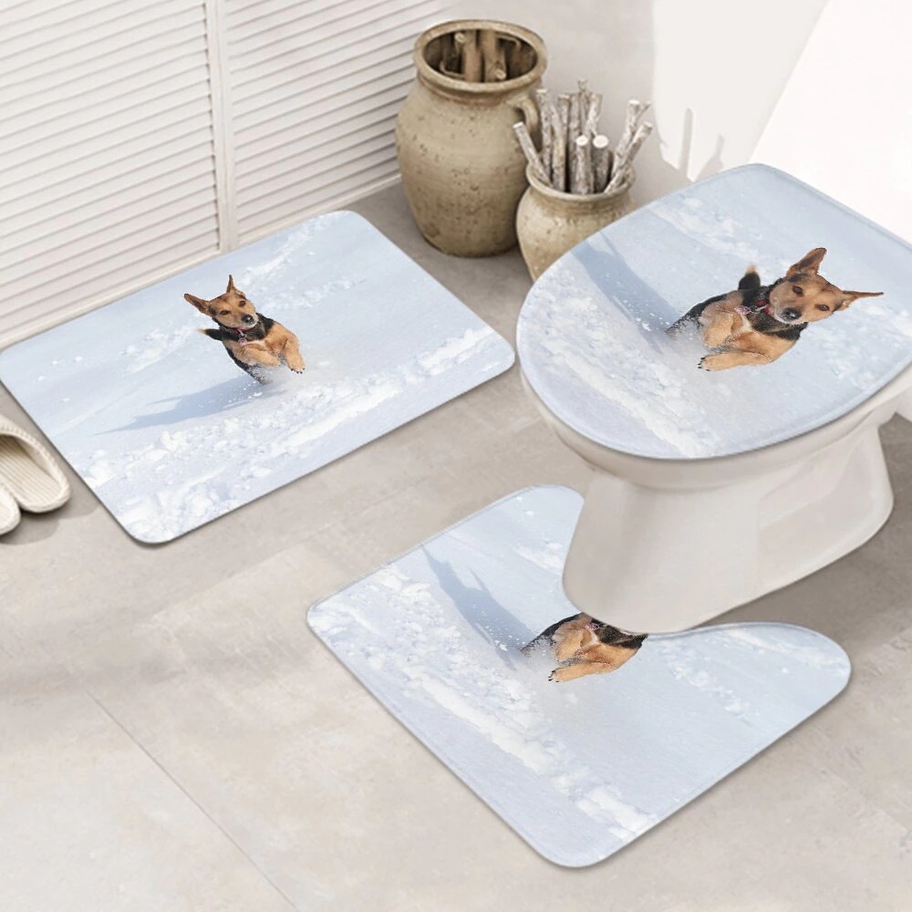 3ピースバスラグセット dog-snow-race-play-agile-fun お手入れが簡単 ノンスリップ 耐久性