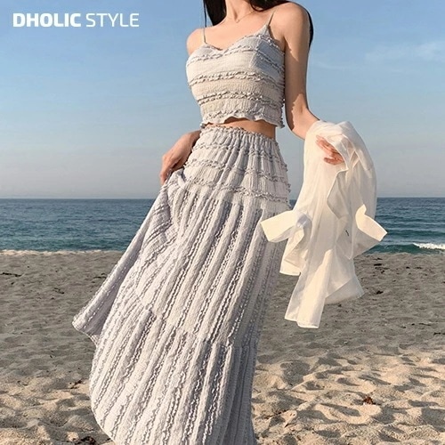 [メガ割りSALE]レースフリルキャミ&ロングスカートSET・p665082