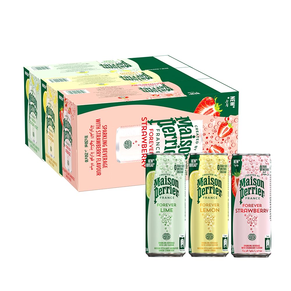 メゾンペリエ(Maison Perrier) フレーバー炭酸水 レモン ライム ストロベリー 3種アソート缶 250mlx30本(直輸入品) フランス産