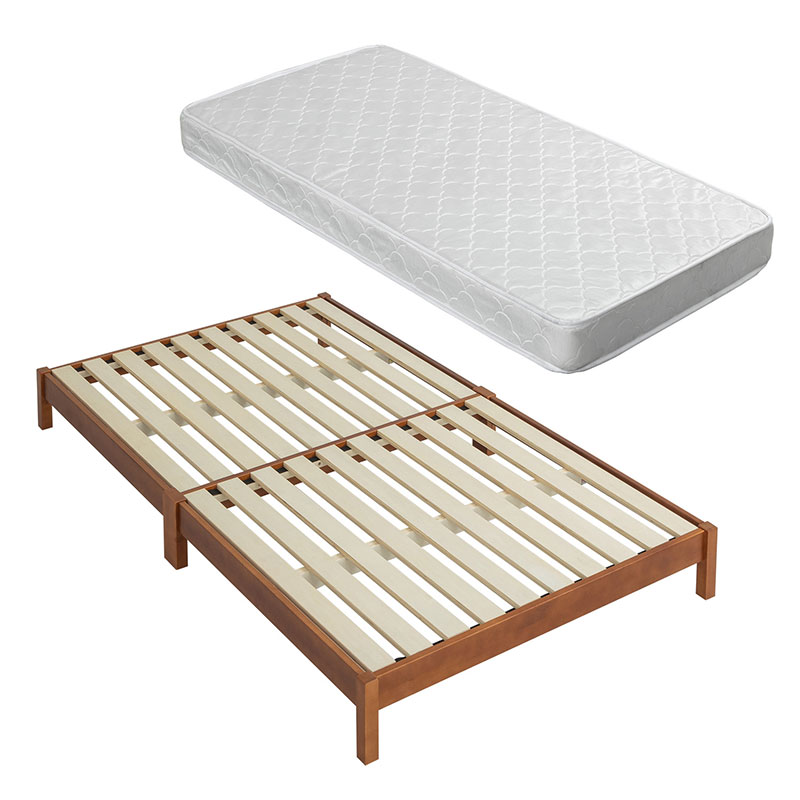 すのこベッド ベッド 工具不要 ネジ無し 簡単組み立て マットレス付 ボンネルコイルマットレス ダブル パイン材 天然木