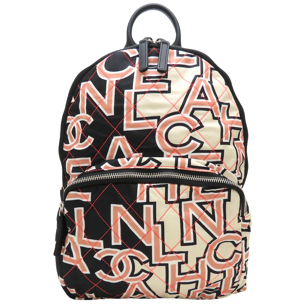 マトラッセ ネオン リュック・バックパック ナイロンxレザー アイボリー ブラック ピンク/352631【中古】